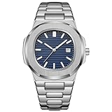 BARAMON Wrist Watches for Men, Nautilus Stainless Steel Quartz Movement Date Luxury Style Men's Luminous Hands Casual Business Watches