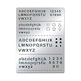 BENECREAT Metal Letter Stencils, Upper and Lower Case Letters, Pentagrams, Triangles Stainless Steel Stencil, Logbook Tool for Painting, Wood Burning, Carving and Lettering, 19x14cm