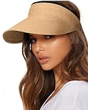 FURTALK Sun Straw Visor for Women Summer Packable Ponytail Beach UPF 80+ Sun Hats for Travel, Khaki