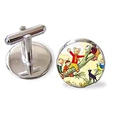 Rupert Bear Vintage Cufflinks – Handmade 16mm Round Silver-Plated Gift Boxed Nostalgic Design for Him