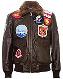 Men's Brown Air Force A2 Flight Leather Bomber Jacket with Sheepskin Collar and Patches L