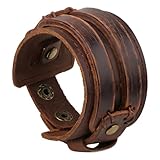 CALFOVERA Brown Viking Cowhide Leather Cuff Bracelet Punk Genuine Leather Wrap Wristband Adjustable Nordic Wrist Band Gothic Biker Viking Wide Wrist Cord Bracelet Bangle for Men Women Costume Party