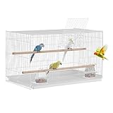 VEVOR Bird Cage, 18 in, Small Parakeet Cage, Sturdy Metal Bird Flight Cage, Travel Birdcage with 2 Perches & 2 Feeding Cups, Parrot Cage for Canaries Lovebirds Cockatiels Budgie Pet Toy, White