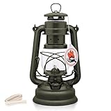 Feuerhand 276 Outdoor Hurricane Oil Lantern - German-Made Since 1893, Paraffin Lamp with Galvanized Steel, 300ml Tank, 20 Hour Burn Time, Safe for Hanging or Table Use, Kerosene Camping Light, Olive