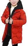 FEOYA Boys Hooded Parka Coat Kids Windproof Jacket Mid Length Winter Warm Casual Quilted Puffer Coat Outerwear Tangerine 12-13 Years