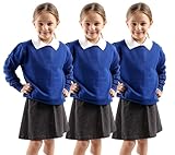 GW CLASSY OUTFIT 3x Girls Boys Kids Round Neck Jumpers (Pack of 3) Long Sleeve Fleece Unisex Sweatshirts School Uniform PE Tops UK Size (13-14 Years, 3x Royal Blue)