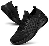 Puweco Womens Trainers Running Shoes Breathable Lightweight Non Slip Walking Shoes Casual Tennis Gym Jogging Shoes All Black