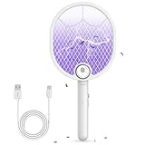Buzbug Electric Fly Swatter, Foldable Fly Killer Electric Mosquito Swatter USB-C Rechargeable Bug Zapper Racket for Home Indoor and Outdoor Large Surface Fly Zapper Racket with 3-layer Dense Mesh