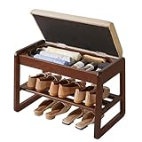 Aibiju Shoe Storage Bench with Cushion, 2 Tiers Solid Wood Shoe Bench with Flip-Top Storage, 23.62in Shoe Rack Bench for Entryway, Living Room, Hallway, Bedroom, Walnut Color YD-WD060B