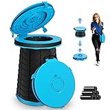 XXL PortableToilet- 19.7" H Adjustable Foldable Camping Toilet, Luggable Loo with Lid, Strap,Toilet Bag for Camping, Hiking, Travel and Car (Blue)