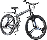 LSBIKE 24 26 27.5In Foldable Mountain Bike Dual Suspension Hardtail Bicycle Men Women Mountain Bike 21 Speed Drivetrain Lightweight Frame Sport Cycling Bike for Adult (Black Blue, 24inch)
