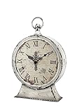 Stonebriar Table Top Clock with Roman Numerals and Antique Finish, Metal, Worn White, 13"