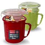 SOL 2pk Microwave Soup Mugs 700ml – Plastic Soup Containers with Handles and Lids – Stackable Bowls for Reheating and Serving – Ideal for Home, Office or School – Microwave & Dishwasher Safe