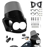 BOSYCY Motorcycle Fairing Windshield Kit for Harley Dyna Fat Bob FXDF 2008-2017, Dual Headlight Fairing with 13" Smoke Motorbike Windscreen 48-58mm Forks with Extension