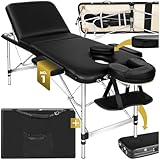 TecTake® Lightweight Portable Massage Table, Comfortable 3 section Padded Folding Spa Bed, adjustable massage bed including accessories, aluminium headrest, armrest and storage bag - Black