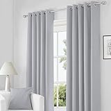 RayyanLinen Readymade Blackout Thermal Eyelet Ring Top Pair of Curtains Including 2 free Tiebacks (GREY SILVER, Width 66" x Drop 54")