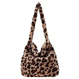 ARVALOLET Fashion Women Shoulder Handbags, Cute Plush Crossbody Bags, Fluffy Handbags, Large Capacity for Autumn and Winter, Khaki Leopard Print, 220*145*80mm