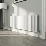 NRG White Oval Radiator Horizontal 600x1593mm Double Panel Central Heating Radiators Perfect for Bathrooms Kitchen Living Room