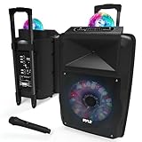 Pyle Portable PA System 30cm, 700W Bluetooth Party Speaker, Rechargeable DJ Sound System with Disco LED Lights, Wireless Microphone, USB/SD/Radio, Recording Mode, Battery Powered Speaker