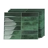 Hode Green Peel and Stick Wall Tiles, Green Brick Self Adhesive Wall Tile, Stick on Tiles for Kitchen Bathroom, Tile Stickers Rectangle Subway 4 Pieces (23cmx29cm)