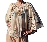 Svenine Ladies Piratese Shirt Light Cotton Layered Flared Sleeve Casual Top, Shirt Saloo Cotton Art Printed in Cream, M-L