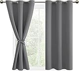 DWCN Grey Blackout Curtains for Bedroom, 46" Wide x 54" Drop with Tiebacks Thermal Insulated Solid Eyelet Curtains for Living Room,2 Panels