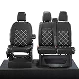 UK Custom Covers Fits Ford Transit Custom Trend (2013-2023) Tailored Leatherette Front Seat Covers (Only Suitable For Models WITH A Pull Down Tray) With Bentley Stitch Black SC237BAD20