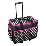 Sewing Online Large Sewing Machine Trolley Bag on Wheels, Black with White Spots & Pink Trim | 53 x 41 x 29cm | Sewing Machine Storage for Janome, Brother, Singer, & Most Machines - 006106-BLK-PINK