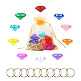 PEUTIER Chaos Emeralds and Rings Set, Include 10pcs Acrylic Crystal Diamond Gems with 10pcs Gold Power Rings Pirate Treasure Hunt Jewels for Kids Birthday Party Favor Supplies Cake Decoration