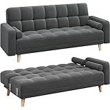 Yaheetech Modern Velvet Sofa Bed 3 Seater Click Clack Sofa Settee Recliner Couch with Wooden Legs for Living Room/Guest Room/Office, Modern Gray