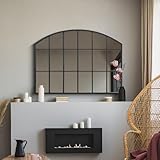 MirrorOutlet The Arcus - Black Framed Modern Over Mantle Arched Wall Window Mirror 35" X 26" (90CM X 65CM) Silver Mirror Glass with Black All weather Backing