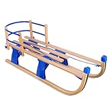 funrautz Snow Sled, Foldable Wooden Kids Sled with High Backrest, Outdoor Winter Toboggan Sledge, Long Pulling Rope Sleigh for Toddlers and Children, Wooden Sledge for Snow Play, Pre-Assembled Wooden