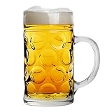 Rink Drink German Beer Stein Glass - 1.3L (2 Pint) Large Dimpled Beer Mug Tankard with Handle for Lager, Ale & Cider - Authentic Oktoberfest Style Glass - Freezer & Dishwasher Safe