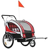 HOMCOM Child Bike Trailer, Baby Bicycle Trailer for 2 Kids with 5 Point Harness, Steel Frame, Reflectors, Safety Flag, Hitch Coupler, Red