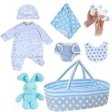 BABESIDE Reborn Dolls Accessories with Bassinet for 17-22 In Realistic Baby Doll Clothes Outfit Accessories fit Lifelike Babiesl Boy (8 Pcs)