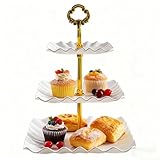 Allbusky 3-Tier Cake Stand Cupcake Holder, Pastry Tiered Serving Tray, Dessert Plates Cakes Fruit Cookie Candy Display Tower Serving Platter for Christmas Wedding Birthday, White