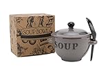 CGB Giftware Grey Stoneware 400ml Soup Bowl and Spoon Set in Gift Box | Country Farmhouse Chic | Breakfast Lunch Dinner Tea GA635GREY