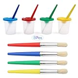 Kids Painting Set, 4 Piece Coloured Paint Brushes with 4 Spill Proof Paint Pots Art Sets for Children, Watercolor Oil Gouache Acrylic Painting Brush and Paint Pots for Toddler
