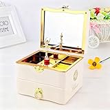 Xzyden Musical Box,Elegant Musical Jewelry Box with Dancer, Vanity Mirror,Girls Vintage Musical Jewellery Box with Dancer Jewelry Storage Case with Drawer for Girls,White,13.4x11.2x19.2cm