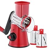 GDL Cheese Grater Rotary, Vegetable Slicer with 3 Interchangeable Drum Blades, Grater Kitchen Fast Cutting for Time Saving, Rotary Grater Suitable for Vegetable, Fruit, Nut, etc.