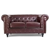 Bravich Leather Chesterfield Sofa- Brown. 2 Seater Settee, Faux Bonded Leather Vintage Couch. Living Room Furniture, Easy Clean. 2 Seater- 160cm x 90cm x 78cm