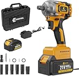 Conentool Impact Wrench Cordless, 680 N.m Brushless Impact Gun 1/2", 21V Electric Rotary with 1*4.0Ah Battery and chargers,12PCS drill Bits,Carry Box for Your Family Car/Pickup Truck/Mower/Motorcycle