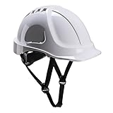Portwest PS54 Endurance Plus Safety Hard Hat Unvented Helmet ABS Shell Electrical Insulation 6-Point Suspension Adjustable Fit Chin Strap Lateral Deformation CE Certified, White
