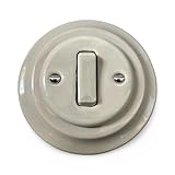 Vintage Ceramic Light Switch, Miami Grey, Round UK Porcelain Light Switch