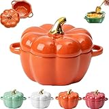 ZHKVAG 15 Oz Oven Safe Pumpkin Bowls, Pumpkin Ramekins with Lids, Pumpkin Soup Bowls for Thanksgiving Halloween, Pumpkin Bowls For Soup, Pumpkin Ceramic Bowl, Pumpkin Casserole Dish (Orange)