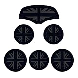Mini Cooper F56 Cup Holder Mats - 6 Pcs Silicone Anti-Slip Coasters with Protective Storage Case, Shockproof Design for Bumper Protection (Black Union Jack)