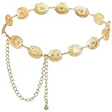 Gold Colour Belt,Western Metal Concho Belt,Hollow Out Daisy Chain Belt,Gold Cowgirl Belt,Women's Waist Chain,Adjustable Boho Waist Chain Country Concert Outfit for Dress Waist Chain