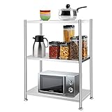 RHtvrll 3 Tier Shelf Shelving Heavy Duty Units, Stainless Steel Storage Rack, Kitchen Racking Unit, Metal Heavy Duty Storage Shelves, Standing Shelf Unit for Home Kitchen Bathroom Office