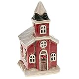 Christmas Cornish Village Pottery Lantern Red Church Tea Light Holder - 15cm