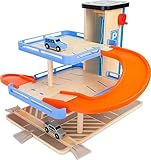 small foot 10343 Parking garage "Business class" made of wood, with car lift and vehicles, connectable with train sets